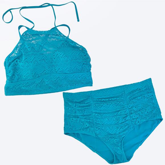 Torrid 2X Bikini Set High Neck Crochet Top & High-Rise Crochet Swim Bottom - Picture 2 of 13